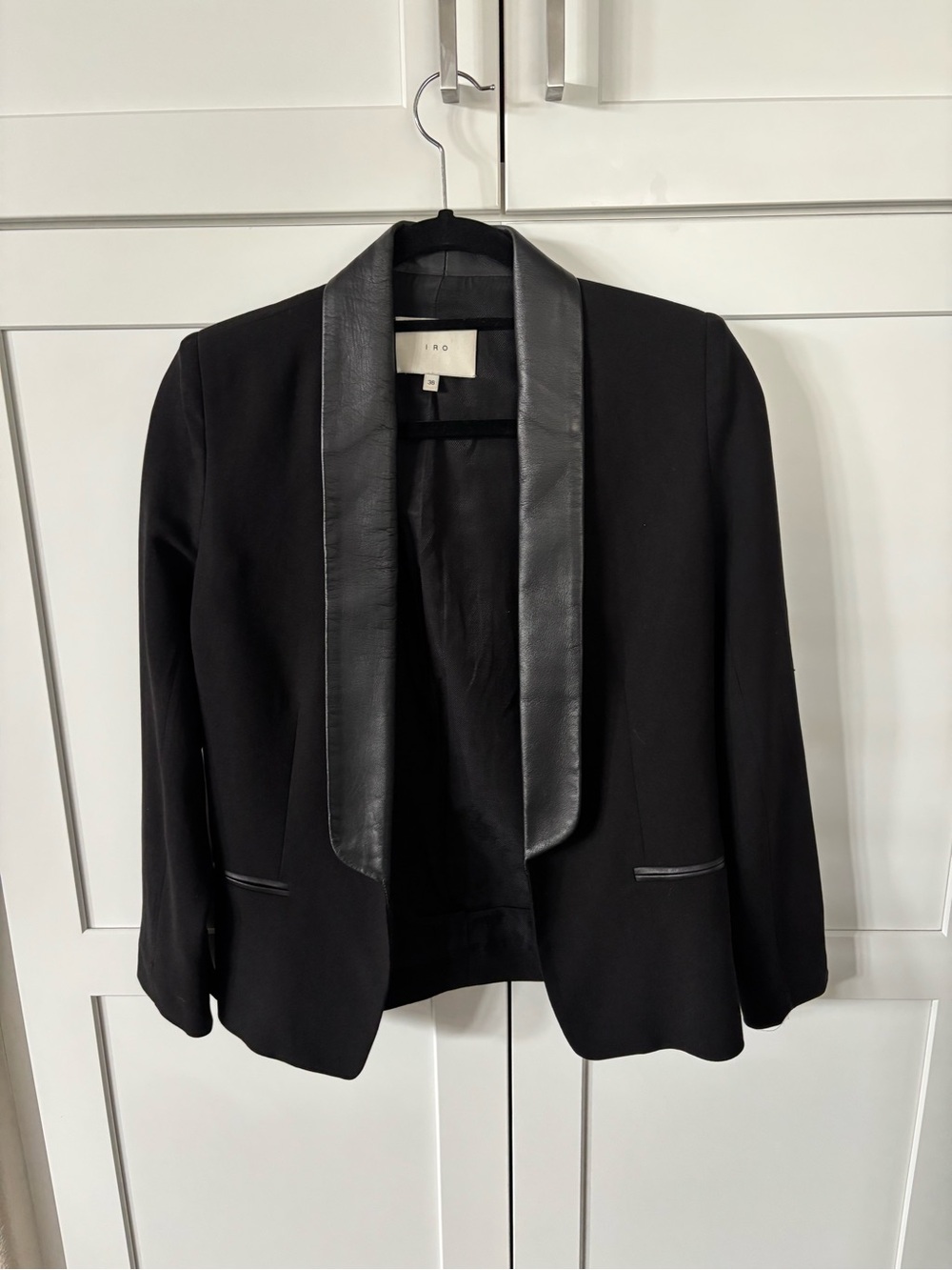 IRO Black Blazer with Leather Shawl Collar